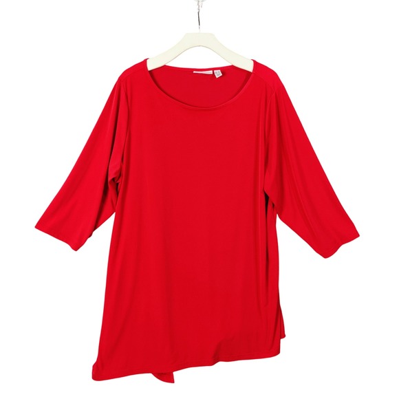 Susan Graver Asymmetric‎ Hem Tunic Top 3/4 Sleeve Blouse Red Womens Size 2X - Picture 1 of 7